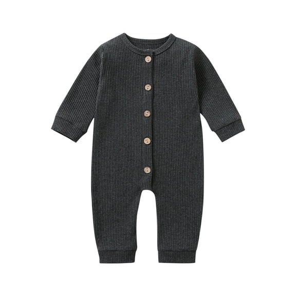 HAiming Newborn Button Solid Color Romper Cotton Long Sleeve Jumpsuit Fall Winter Clothes for Boy Girl