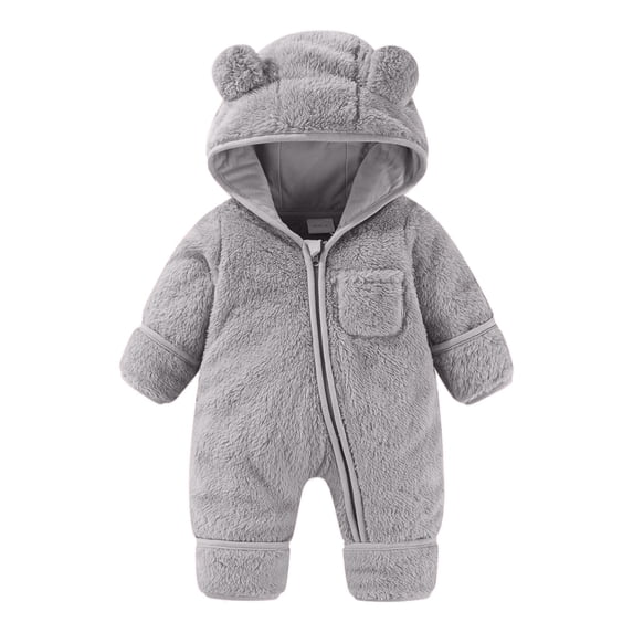HAiming Newborn Girl Fleece Hooded Romper Outfit Long Sleeve Jumpsuit Snowsuit Fall Winter Clothes with Pocket