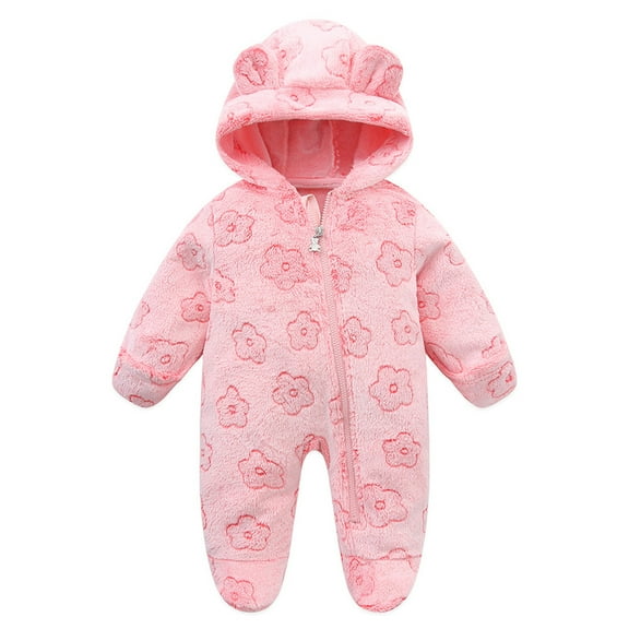 HAiming Newborn Winter Snowsuit Fleece Ear Hooded Romper Footie Jumpsuit Cute Graphic Outwear Coats Clothes