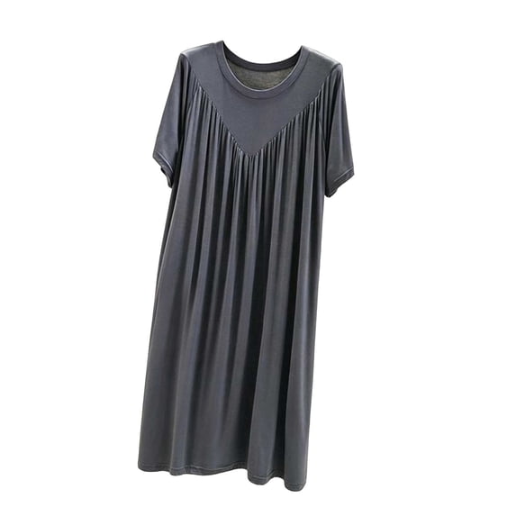 HAiming Nightgowns for Women Comfy Short Sleeve Loose Smocked Maxi Pajamas Solid Color Casual Scoop Neck Everyday Vacation Sleepwear