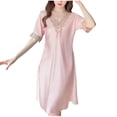 thumbnail image 1 of HAiming Nightgowns for Women Lace Short Sleeve Sleepwear Loose Comfy V Neck Knee High Dresses Loungewear, 1 of 1