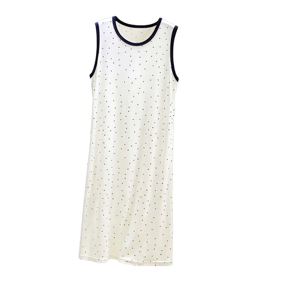 HAiming Nightgowns for Women Sleeveless Comfy Polka Dot Loose Casual Solid Color Scoop Neck Trendy Midi Pajamas Everyday Sleepwear