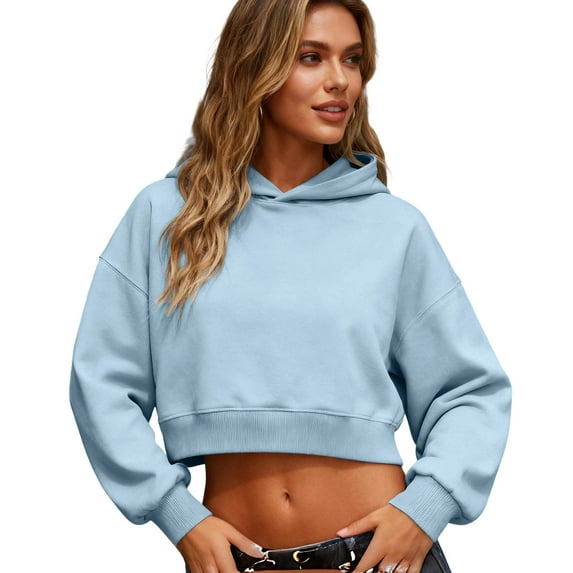 HAiming Oversize Cropped Hoodies Casual Long Sleeve Pullover Tops Hooded Sweatshirt Solid Color Trendy Clothes