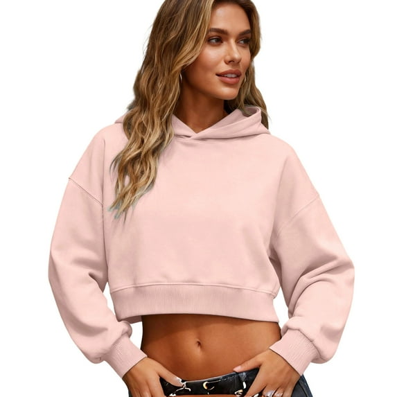HAiming Oversize Cropped Hoodies Casual Long Sleeve Pullover Tops Hooded Sweatshirt Solid Color Trendy Clothes