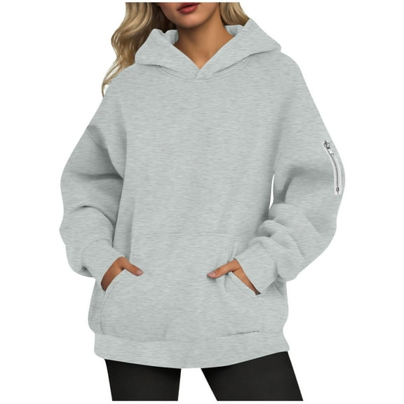 HAiming Oversize Hoodies for Women Casual Long Sleeve Pullover Solid Color Hooded Sweatshirt with Pocket
