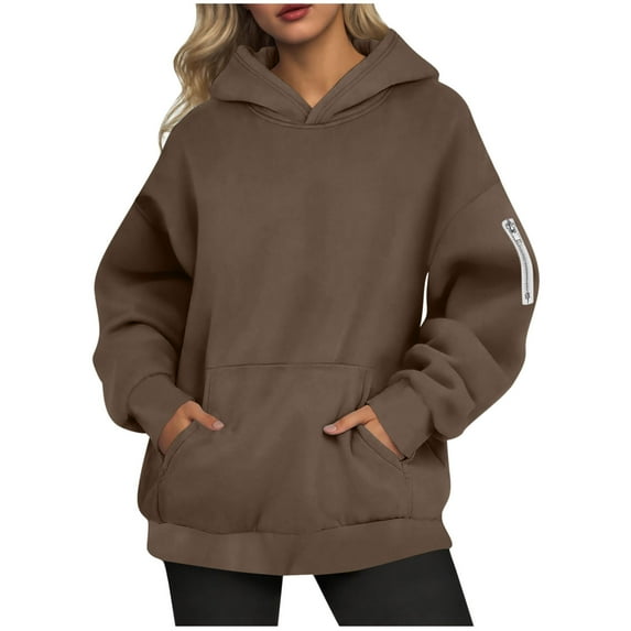 HAiming Oversize Hoodies for Women Casual Long Sleeve Pullover Solid Color Hooded Sweatshirt with Pocket