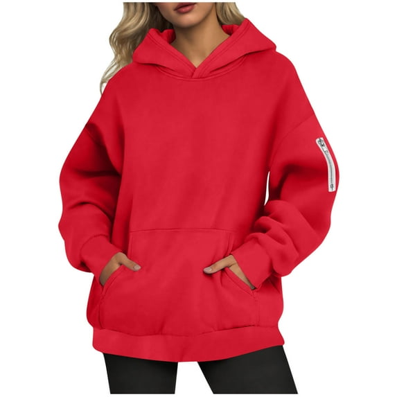 HAiming Oversize Hoodies for Women Casual Long Sleeve Pullover Solid Color Hooded Sweatshirt with Pocket
