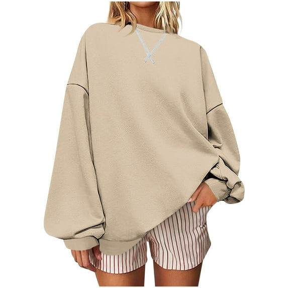 HAiming Oversize Womens Tops Casual Long Sleeve Pullover Solid Color Sports Clothes Trendy Fall Winter Blouse