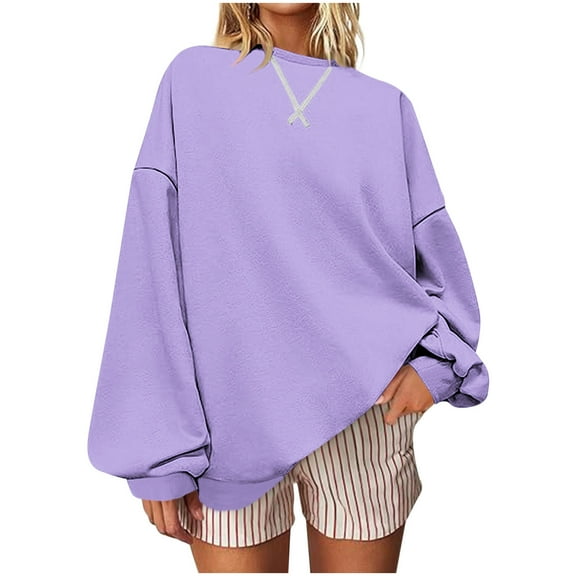 HAiming Oversize Womens Tops Casual Long Sleeve Pullover Solid Color Sports Clothes Trendy Fall Winter Blouse