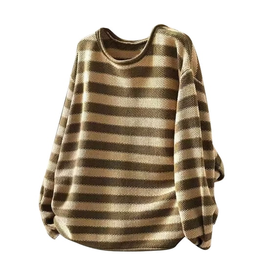 HAiming Oversize Womens Tops Striped Casual Long Sleeve Crew Neck Pullover Fall Winter Trendy Clothes