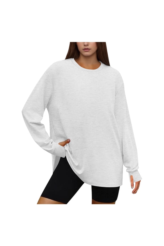 Oversized T Shirts for Women Thumb Hole Long Sleeve Workout Tops Crewneck Tee Clothes Fall Trendy Clothing