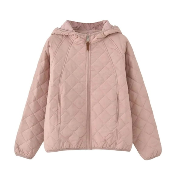HAiming Padded Jacket for Women Long Sleeve Zip up Hooded Jackets Casual Loose Warm Winter Coat with Pockets