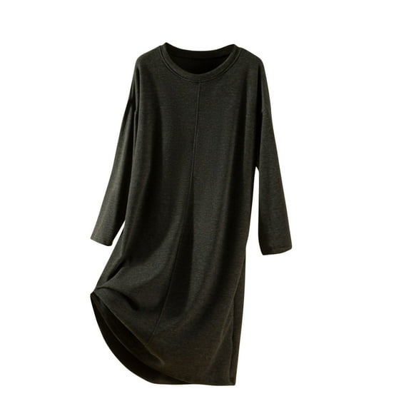 HAiming Pajama Dress Long Sleeve V Neck Built in Bra Casaul Soft Solid Color Pullover Pjs Sleepwear