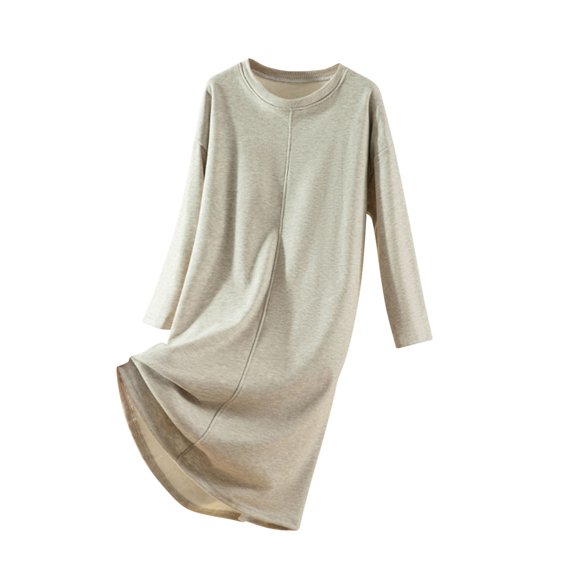 HAiming Pajama Dress Long Sleeve V Neck Built in Bra Casaul Soft Solid Color Pullover Pjs Sleepwear