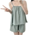 thumbnail image 1 of HAiming Pajamas Set for Women 2 Piece Sleeveless Pleated Tops Elastic Waist Shorts Cozy Sleepwear Pjs Lounge Sets, 1 of 3