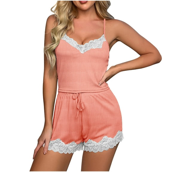 HAiming Pajamas Sets for Women Sleeveless V Neck Camisole Top Shorts Pjs Lace Sleepwear 2 Piece Outfits Homewear