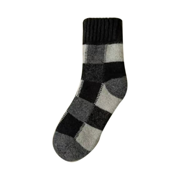HAiming Plaid Crew Socks Thermal Warm Winter Sock for Women Comfortable Knitted Mid-Tube Socks for Sports