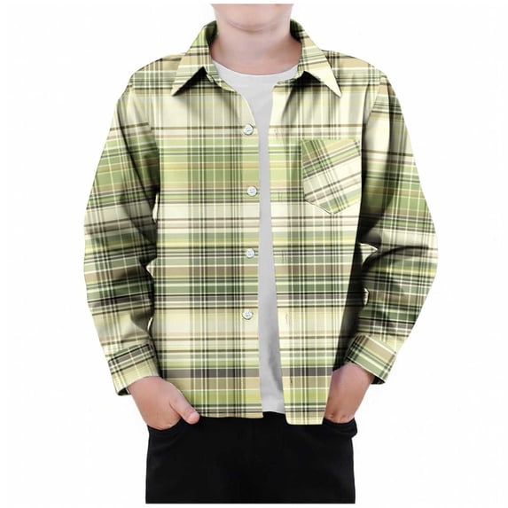 HAiming Plaid Shirt for Boys Button down Lapel Collar Long Sleeve Casual Loose Coats Tops with Pockets