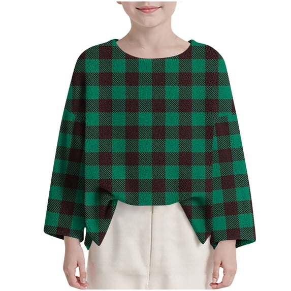 HAiming Plaid Sweatshirts for Kids Long Sleeve Crew Neck Loose Casual Pullover Shirts Fall Winter Outdoors Sweater