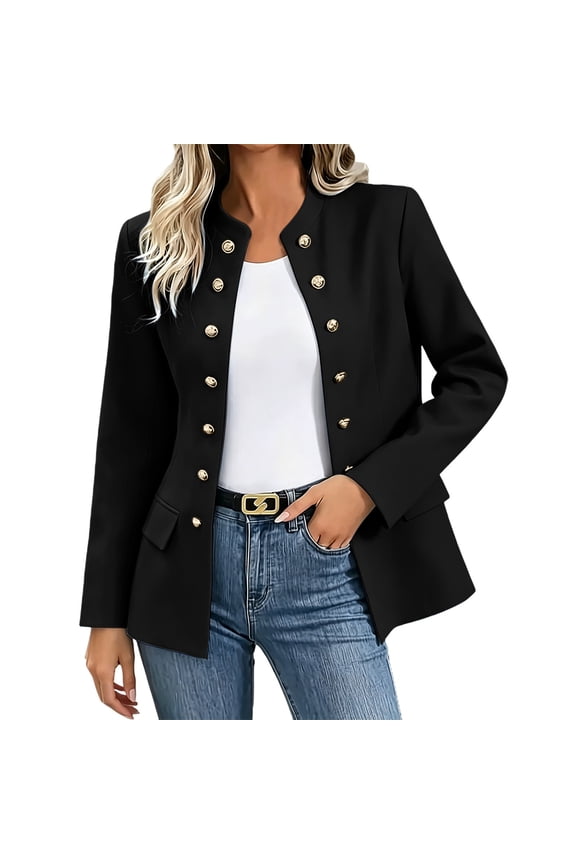 Plus Size Blazer for Women Long Sleeve Button down Suit Jacket Solid Color Trendy Blouses Winter Workout Tops