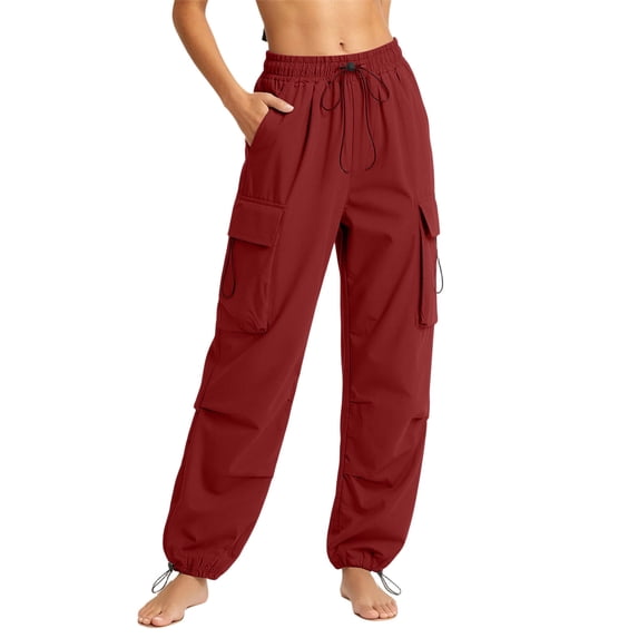 HAiming Plus Size Cargo Pants for Women Elastic Waist Drawstring Joggers Sweatpants Athletic Pants with Multi Pockets