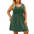 thumbnail image 1 of HAiming Plus Size Dresses for Women Sleeveless Eyelet Smocked Solid Color Casual V Neck Midi Sundress Summer Vacation Tank Dresses, 1 of 6