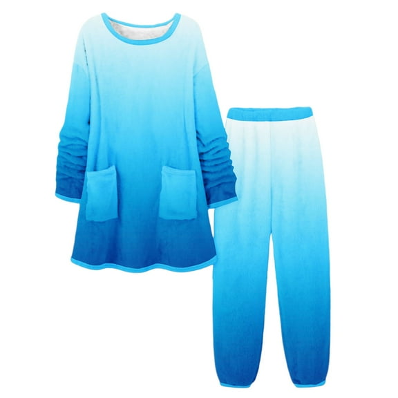 HAiming Plus Size Fleece Gradient Pjs Set for Women Long Tops Loungewear Sets Sleepwear Outfits with Pockets