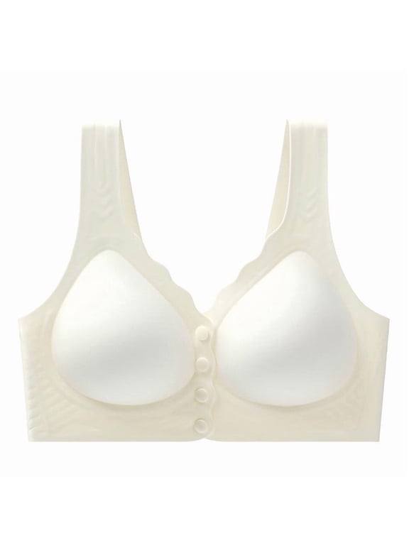 Plus Size Front Closure Bras for Women Wireless Padded Seamless Ruffle Wide Strap Workout Bras Everyday Bras