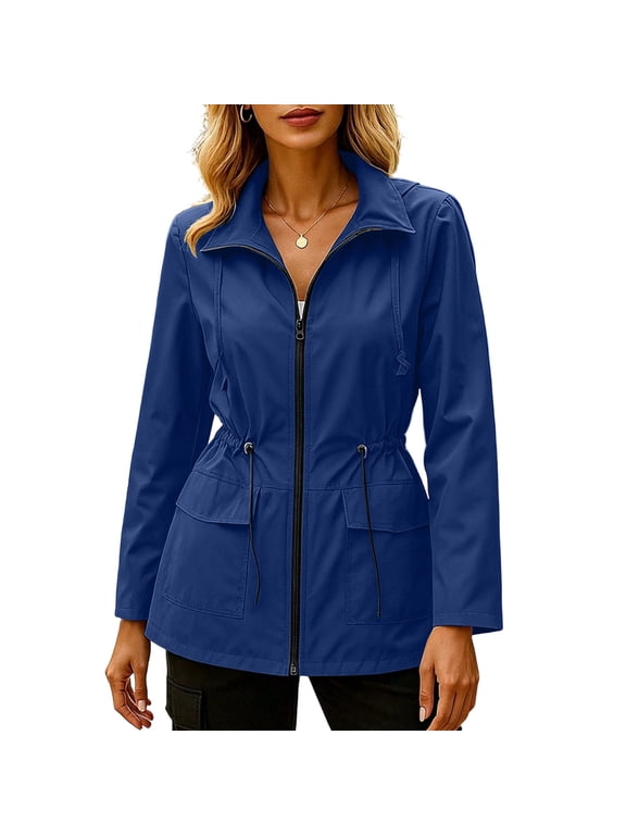 Plus Size Jacket for Women Long Sleeve Drawstring Waist Collared Solid Color Casual Jacket Fall Workout Tops