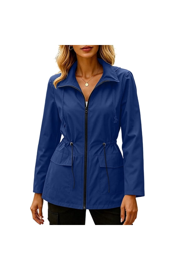 Plus Size Jacket for Women Long Sleeve Drawstring Waist Collared Solid Color Casual Jacket Fall Workout Tops