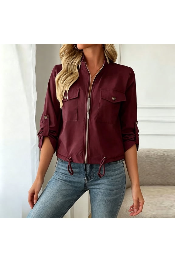 Plus Size Jacket for Women Long Sleeve Zip up Collared Loose Casual Jackets Fall Winter Workout Hiking Tops