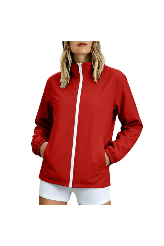Plus Size Jackets for Women Long Sleeve Zip up Solid Color Casual Workout Jackets with Pockets Camping Jackets
