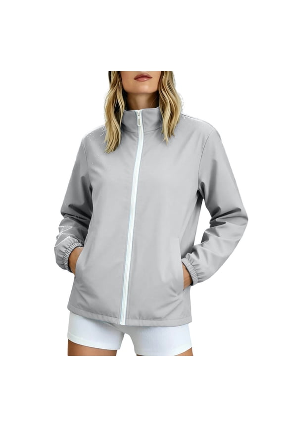Plus Size Jackets for Women Long Sleeve Zip up Solid Color Casual Workout Jackets with Pockets Camping Jackets