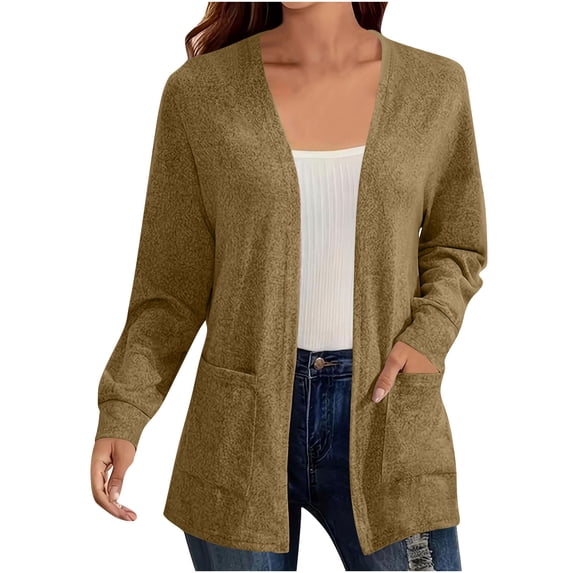 HAiming Plus Size Knit Cardigan for Women Casual Long Sleeve Solid Color Open Front Sweater with Pockets