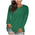 thumbnail image 1 of HAiming Plus Size Long Sleeve Tee for Women Casual Crew Neck Solid Color T-Shirts Pullover Trendy Tops, 1 of 6