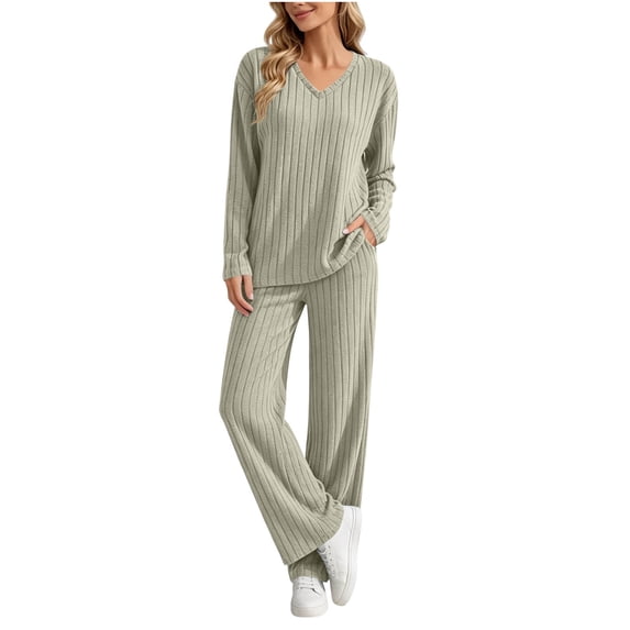 Plus Bit Set HAiming Plus Size Lounge Sets for Women Ribbed Knit 2 Piece Long Sleeve ...