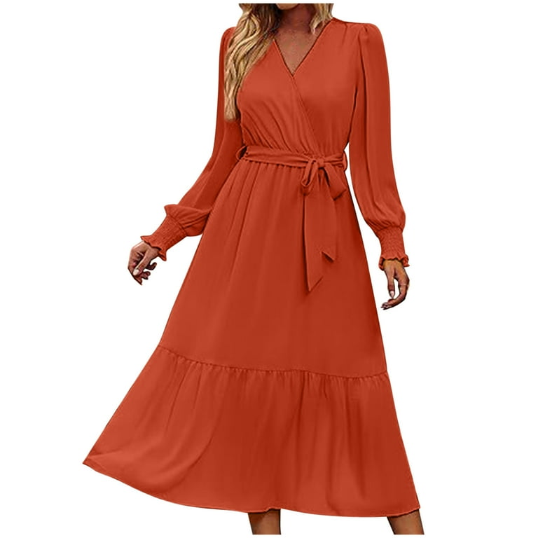 Casual Long sleeve Solid Color V neck Plus size maxi Dresses Casual Long sleeve Solid Color V neck Plus size maxi Dresses
