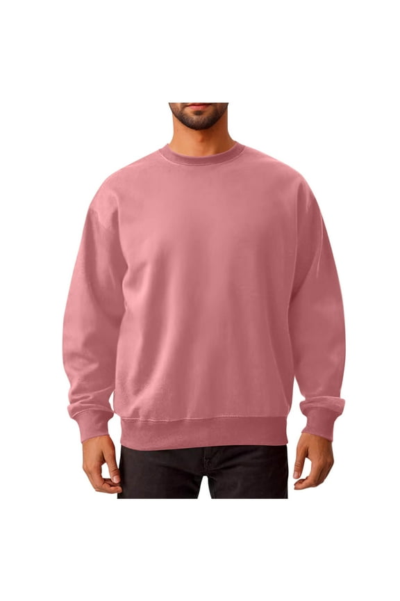 Plus Size Men's Hoodless Sweatshirt Crew Neck Long Sleeve Casaul Solid Color Workout Pullover Tops