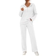 thumbnail image 1 of HAiming Plus Size Pajama Sets for Women 2 Piece Sleepwear Ribbed Knit Long Sleeve Hoodies Loose Pants Lounge Sets, 1 of 5