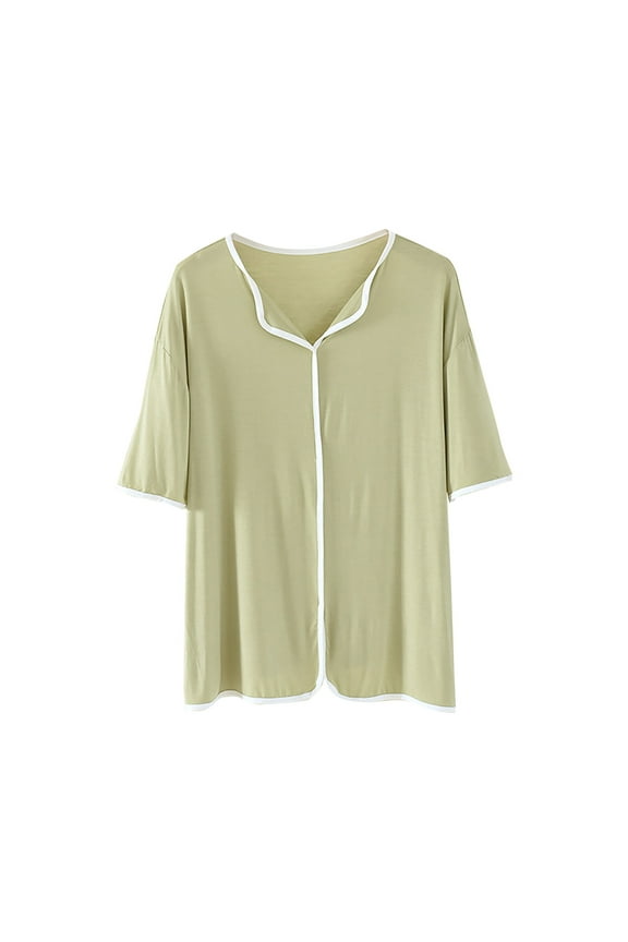 Plus Size Pajama Tops for Women Short Sleeve V Neck Comfy Soft Sleep Shirts Casual Thin Ice Silk Home Wear