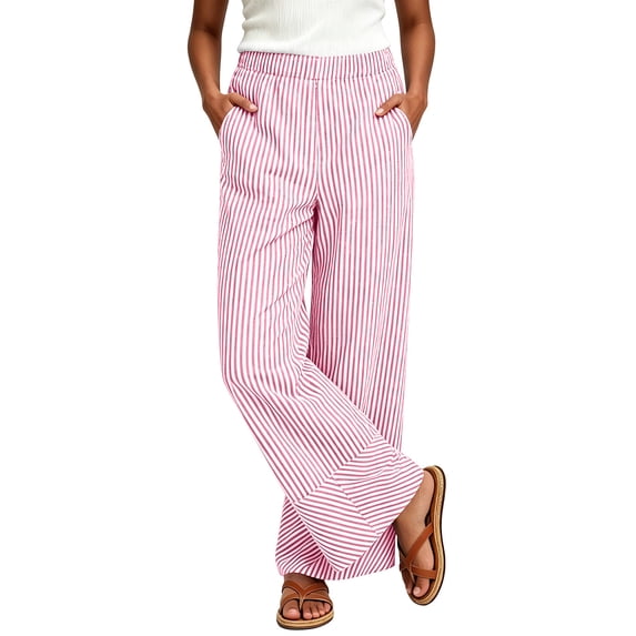 HAiming Plus Size Pants for Women Loose Printed Elastic Waist Wide Leg Pants Trendy Vacation Outdoors Pants with Pockets