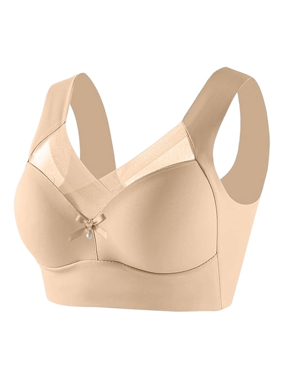 Plus Size Pullover Bras for Women Wireless Mesh Bow Seamless Full Coverage Bras Wide Strap Everyday Bras