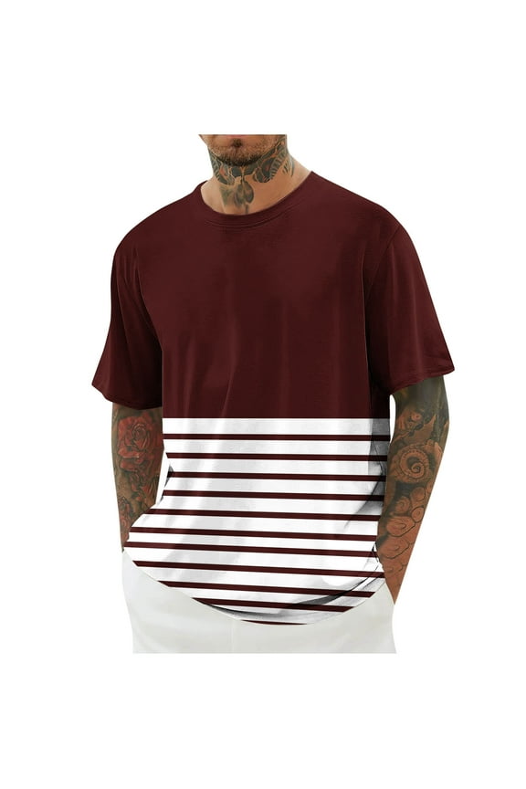 Plus Size Shirt for Men Short Sleeve Striped Casual Drop Shoulder Crew Neck Comfy Tee Trendy Tops