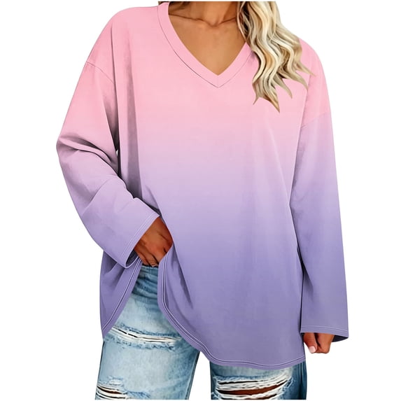 HAiming Plus Size Shirts for Women Long Sleeve Printed Loose Casual V Neck Blouses Fall Winter Going out Tops