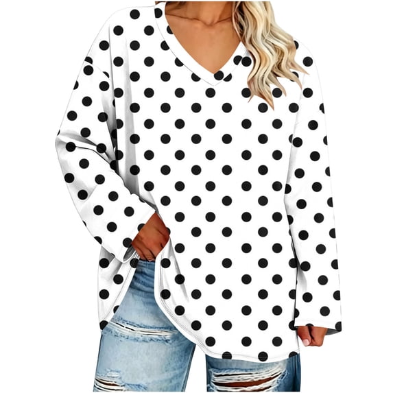 HAiming Plus Size Shirts for Women Long Sleeve Printed Loose Casual V Neck Blouses Fall Winter Going out Tops