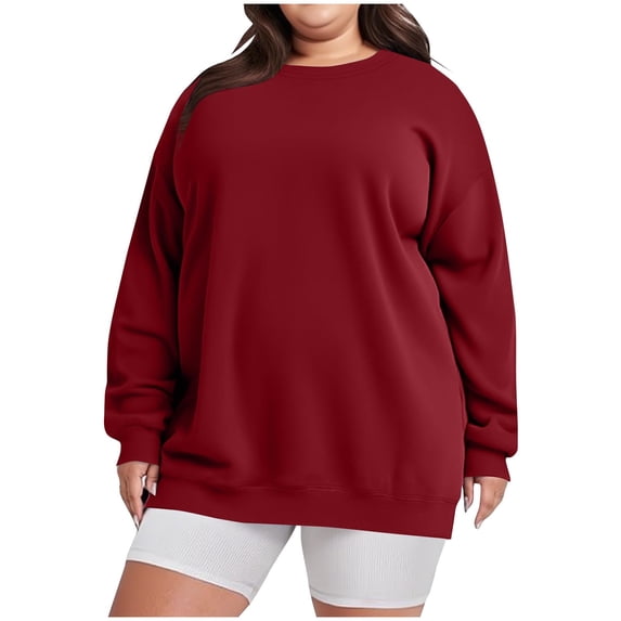 HAiming Plus Size Sweatshirt for Women Casual Long Sleeve Pullover Crew Neck Solid Color Tops Fall Winter Clothes