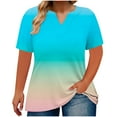 thumbnail image 1 of HAiming Plus Size Tops for Women Summer Gradient Color Short Sleeve V Neck T Shirt Dressy Casual Loose Tunic Blouses, 1 of 5