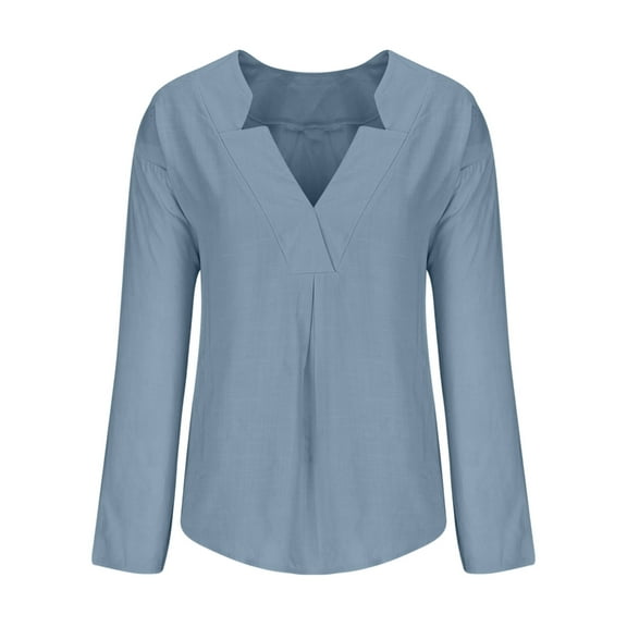 HAiming Plus Size Tops for Women Trendy V Neck Long Sleeve Solid Color Blouse Summer Casual Loose Pullover Tunic Tops