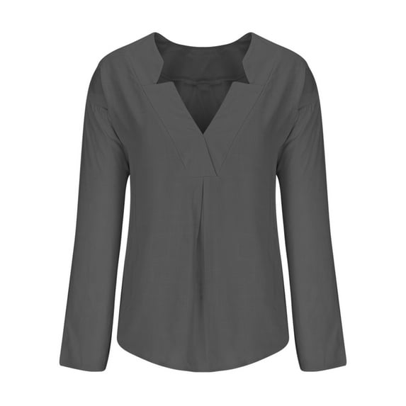 HAiming Plus Size Tops for Women Trendy V Neck Long Sleeve Solid Color Blouse Summer Casual Loose Pullover Tunic Tops