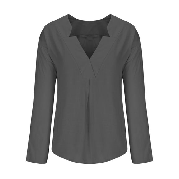 HAiming Plus Size Tops for Women Trendy V Neck Long Sleeve Solid Color Blouse Summer Casual Loose Pullover Tunic Tops